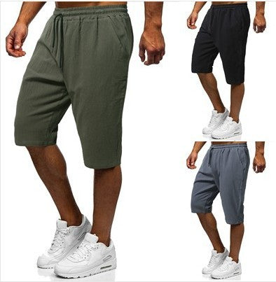 Men's Casual Cotton And Linen Sports Five Quarter Pants