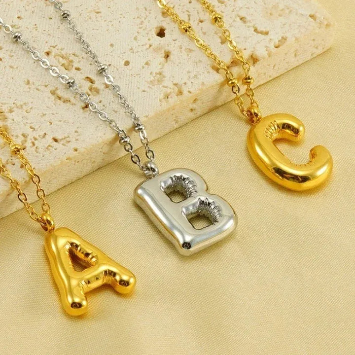 18K Gold Plated Chunky Bubble Initial Necklace