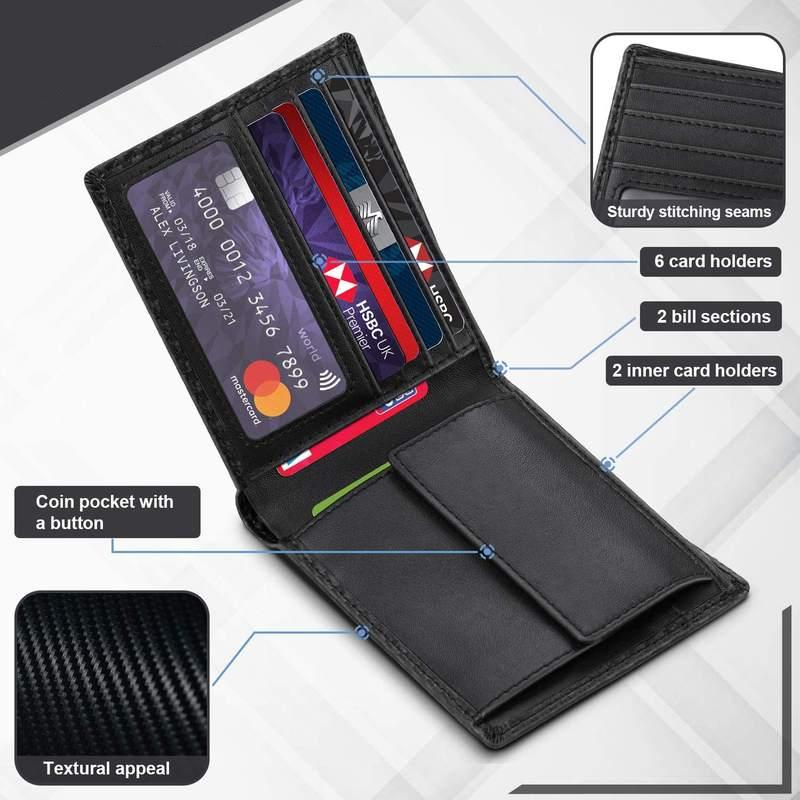 Men's Carbon Fiber Leather RFID Blocking Bifold Wallet