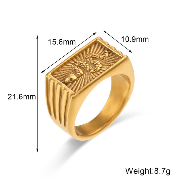 Waterproof Hypoallergenic Snake Sunburst Rectangle Signet Ring