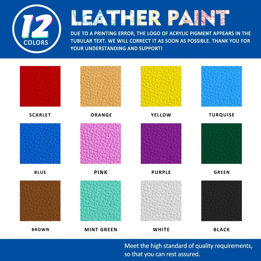 12 Colors Acrylic Leather Paint Set - 12ml Tubes for Fabric and DIY Projects