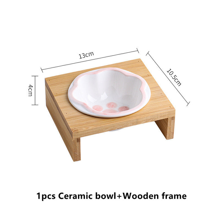 Cartoon Paw Design Raised Pet Bowls with Wooden Stand