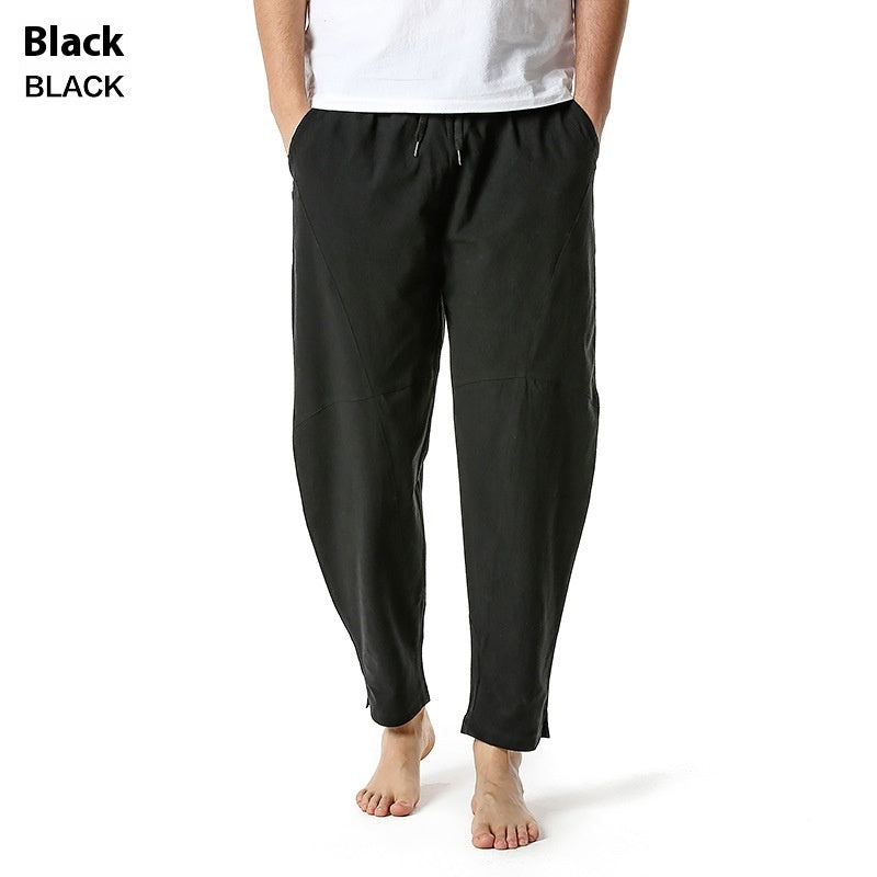 Men's Linen Cotton Loose Casual Pants Solid Color Loose Straight Trousers