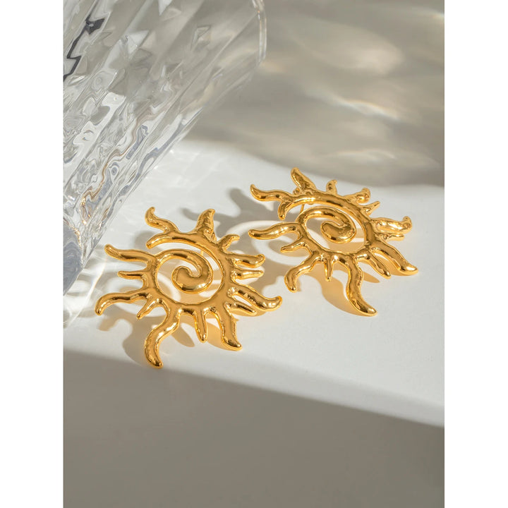 Gold Plated Sun-Shaped Stainless Steel Stud Earrings