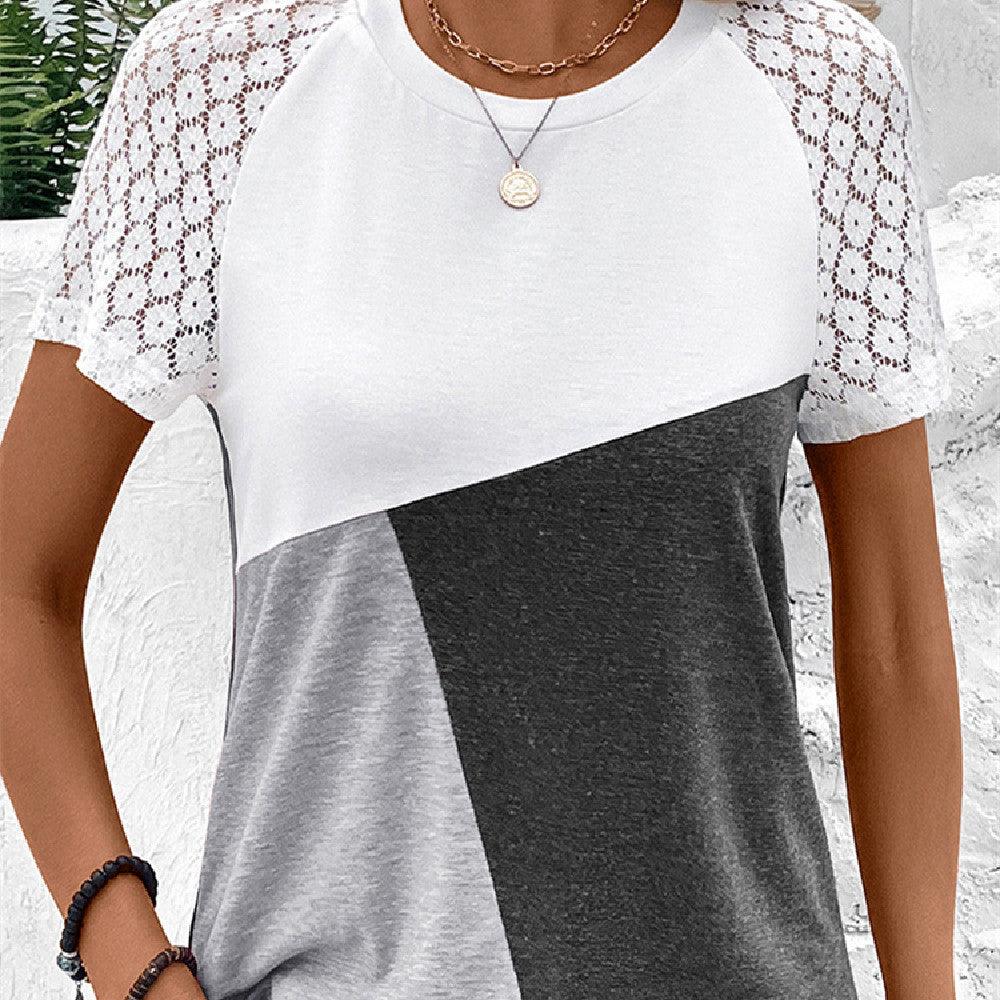 Fashion Lace Stitching T-shirt Women - Trendha
