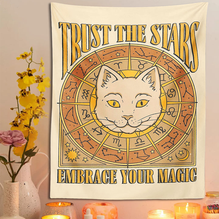 Sun Moon Cat Tapestry Wall Hanging