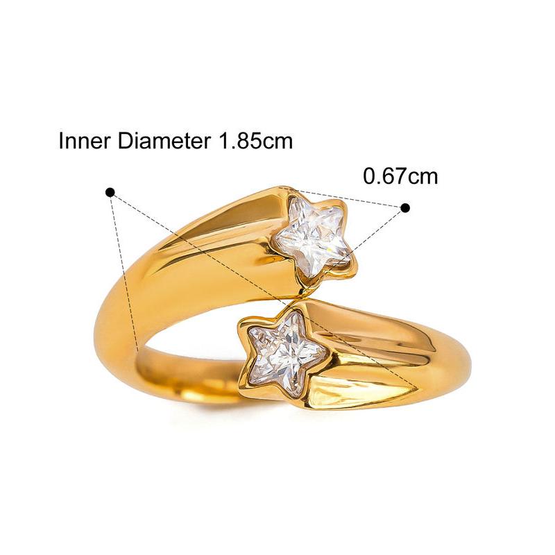 18K Gold Plated Asymmetric Pentagram Zirconia Open Ring