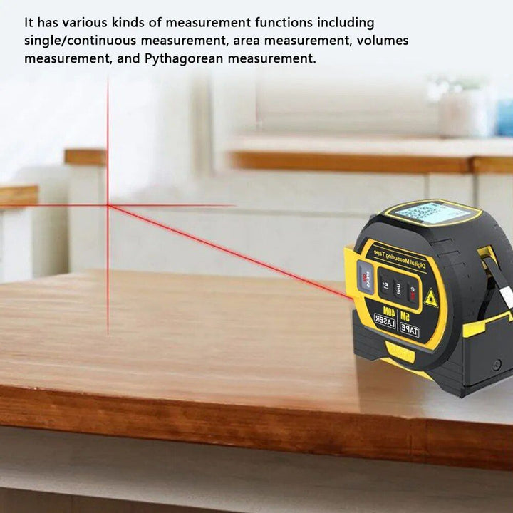 Multi-Function Laser Distance Meter with 5m Tape Measure and Cross-Marking