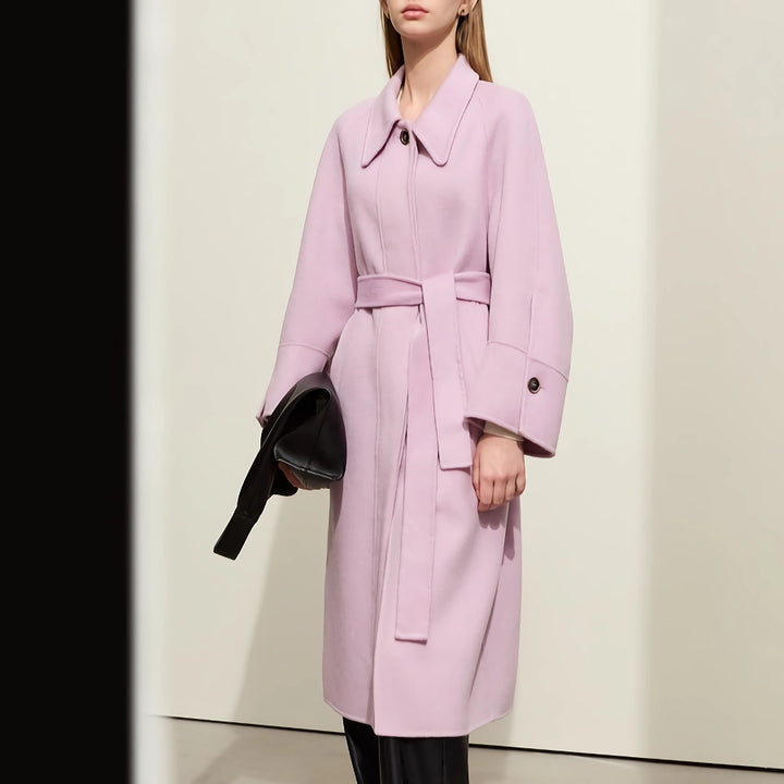 Luxurious Women's Long Woolen Coat with Belt