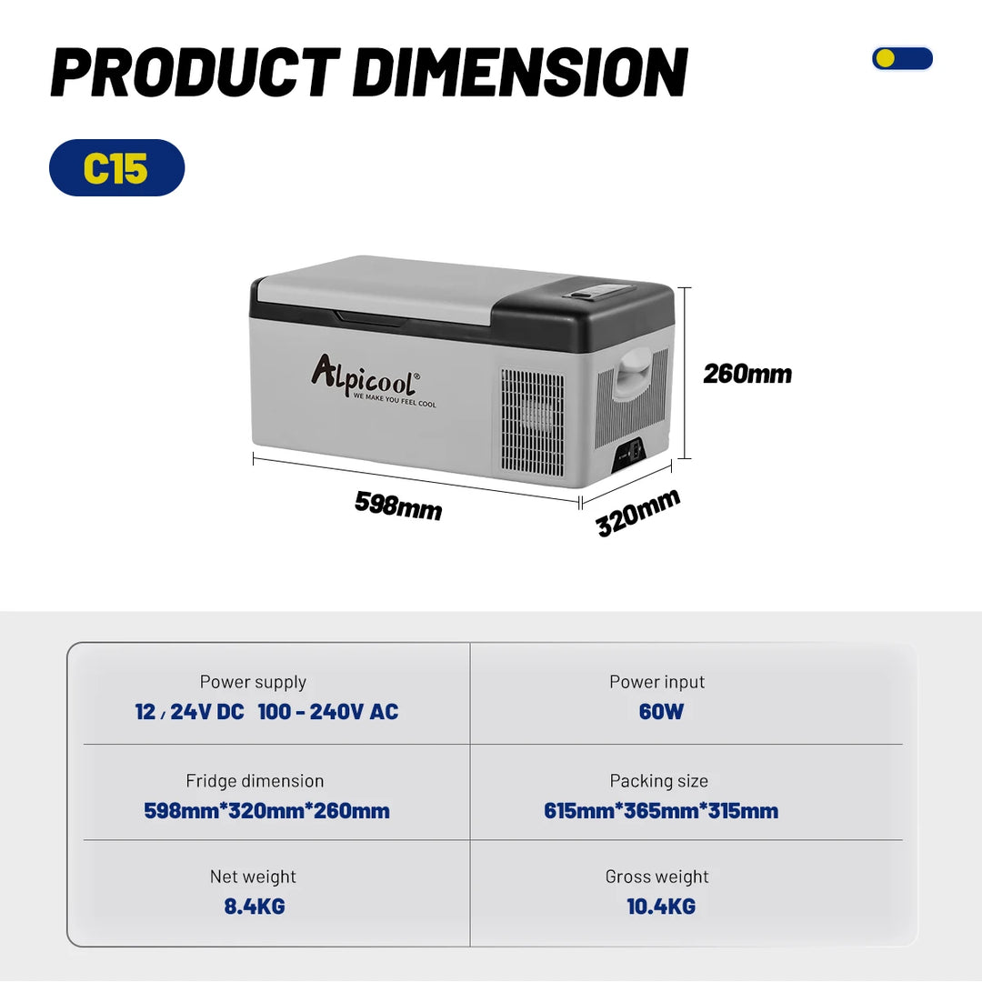 C15 Mini Fridge Freezer for Car & Travel with Compressor