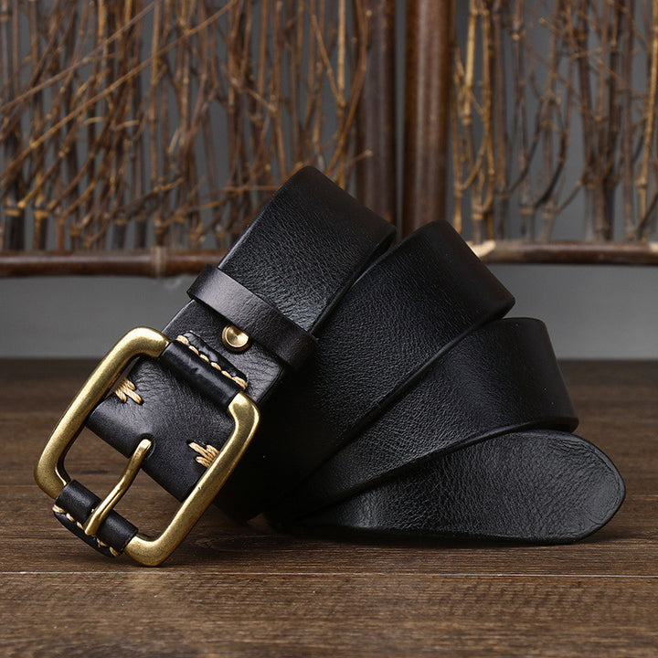 Men's Simple Fashion First Layer Cowhide Retro Brass Buckle Belt