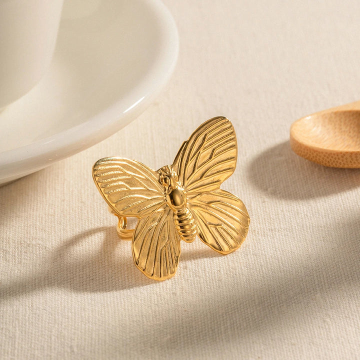 Adjustable Vintage Butterfly Stainless Steel Ring