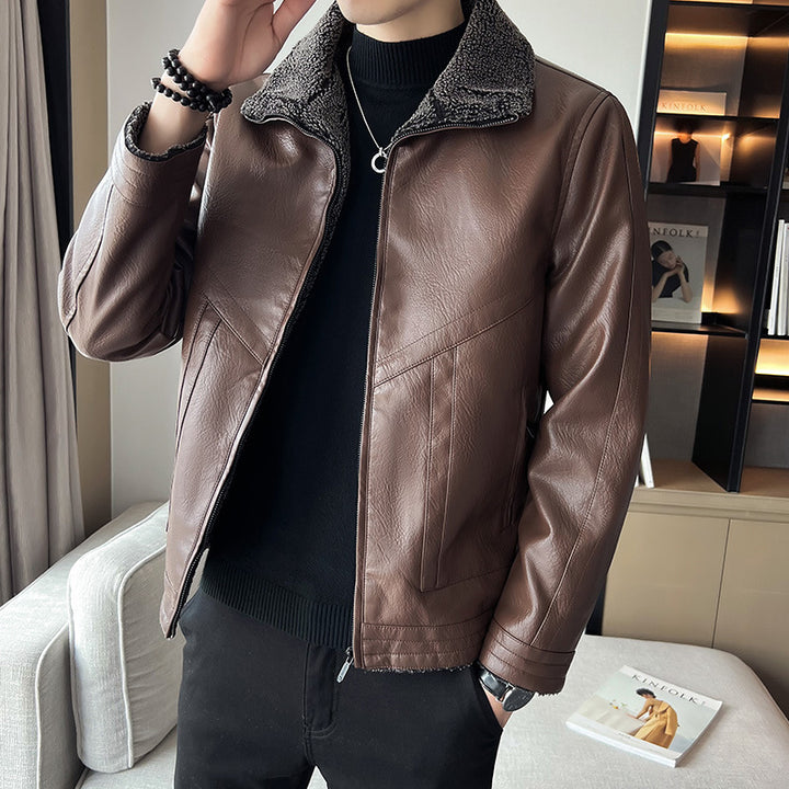 Hong Kong Style Velvet Padded Plus Size Men's Leather Jackets