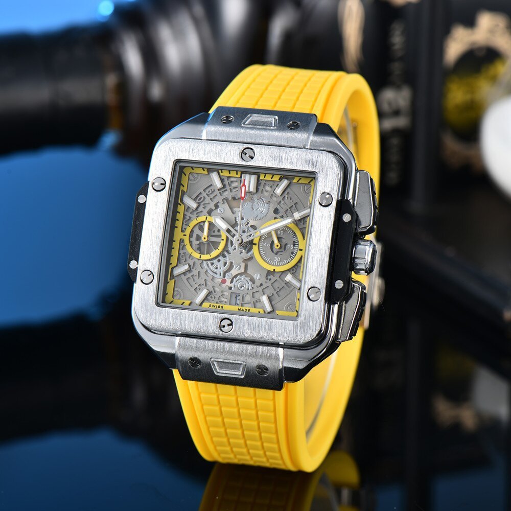 Square Hollow Quartz Watch Multicolor Silicone Men