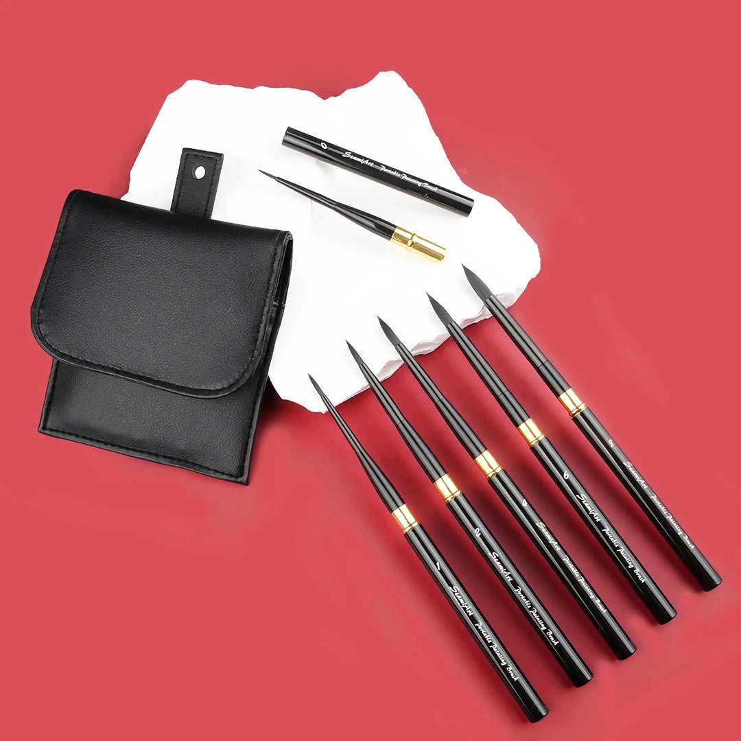 6-Piece Portable Watercolor Brush Set with PU Brush Bag