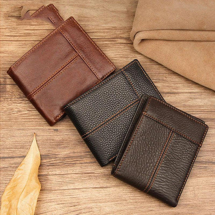 First Layer Leather Wallet Short Leather Wallet - Trendha