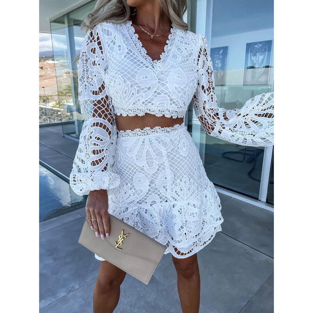 Long Sleeve Lace Suit INS Casual Lantern Sleeve - Trendha