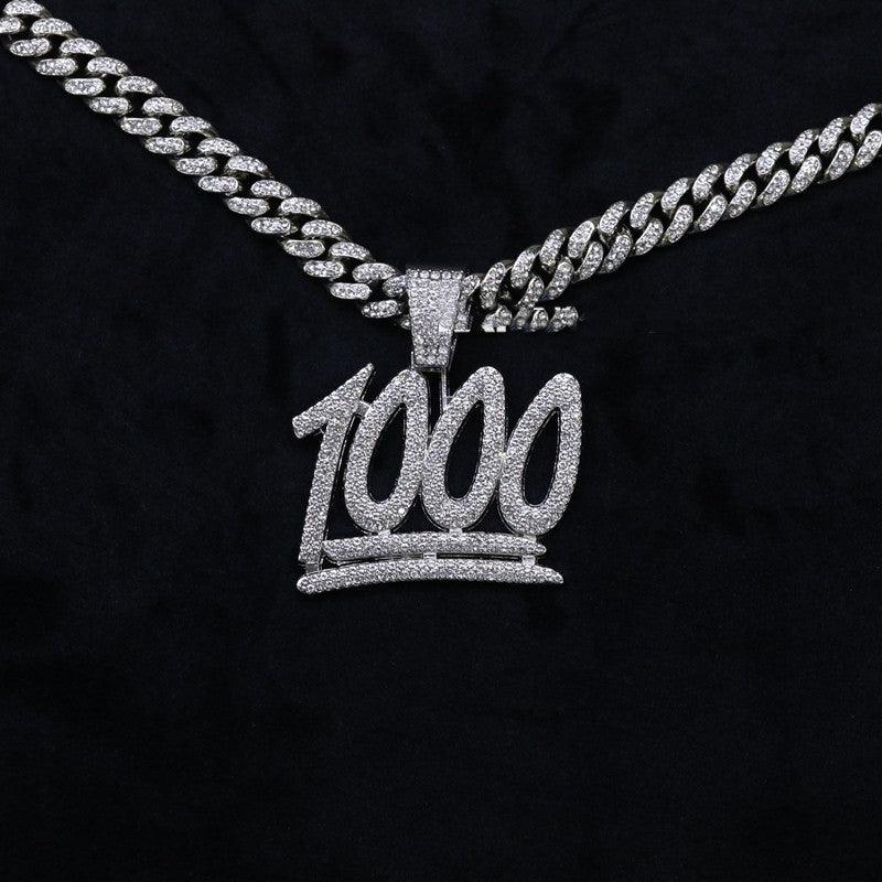 Men's And Women's Digital Diamond-encrusted 1000 Pendant Cuban Necklace - Trendha