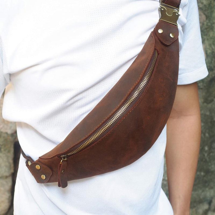Men's Vintage One Shoulder Multifunctional Cowhide Crossbody Chest Bag - Trendha