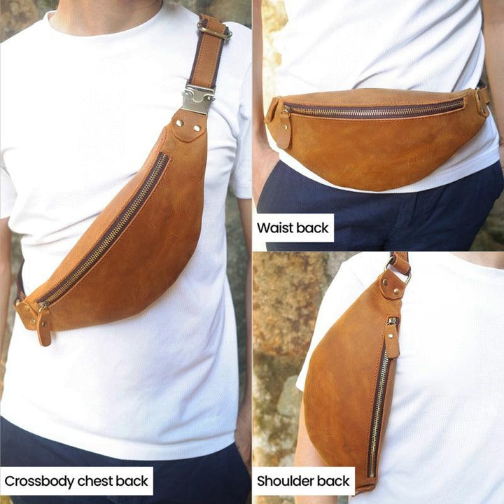 Men's Vintage One Shoulder Multifunctional Cowhide Crossbody Chest Bag - Trendha