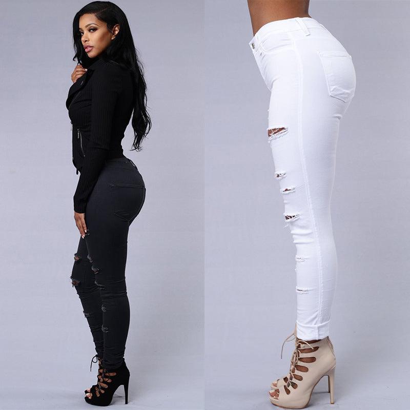 Ripped Jeans Women Skinny Trousers Casual High Waist Pencil Pants - Trendha