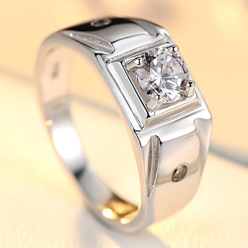 S925 Silver Men's Carat Diamond-studded Ring - Trendha
