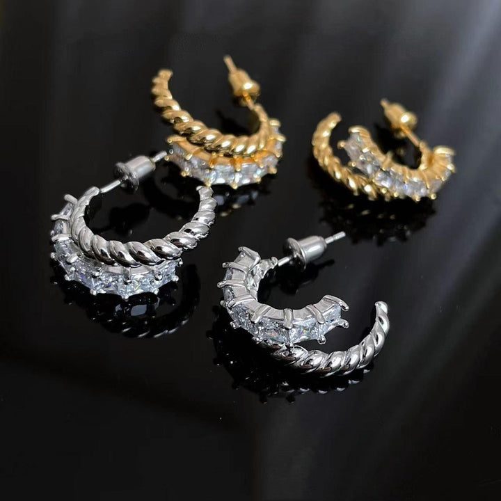 S925 Silver Zircon Twist Earrings - Trendha