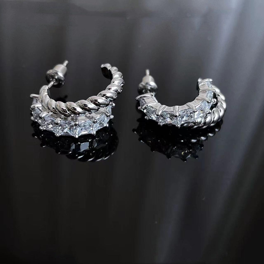 S925 Silver Zircon Twist Earrings - Trendha