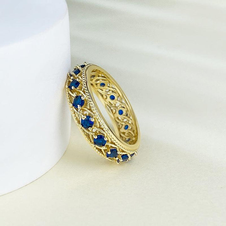 Silver Plated Royal Blue Row Ring - Trendha