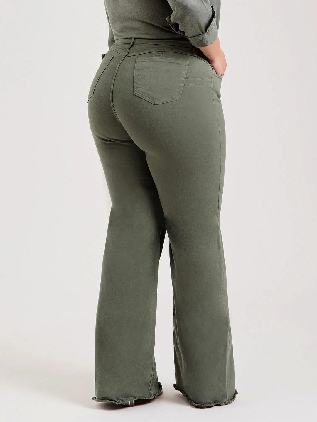 Slim Fit Stretch Fashion Solid Color Frayed Flared Pants - Trendha