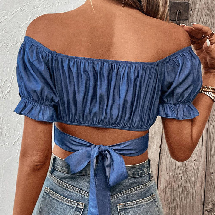 Solid Color Lace-up Cropped Top - Trendha