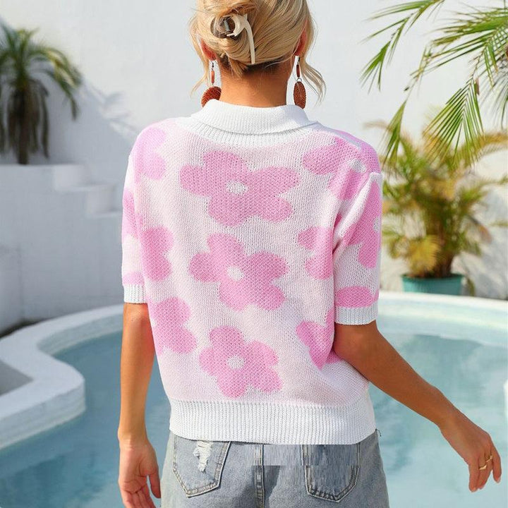 Summer New Women's Trending Unique Lapel Flower Print Short Sleeve - Trendha