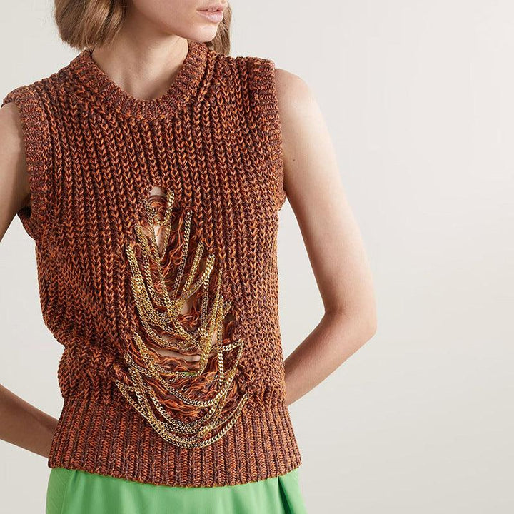 Women's Fashion Solid Color Patchwork Knitting Vest - Trendha