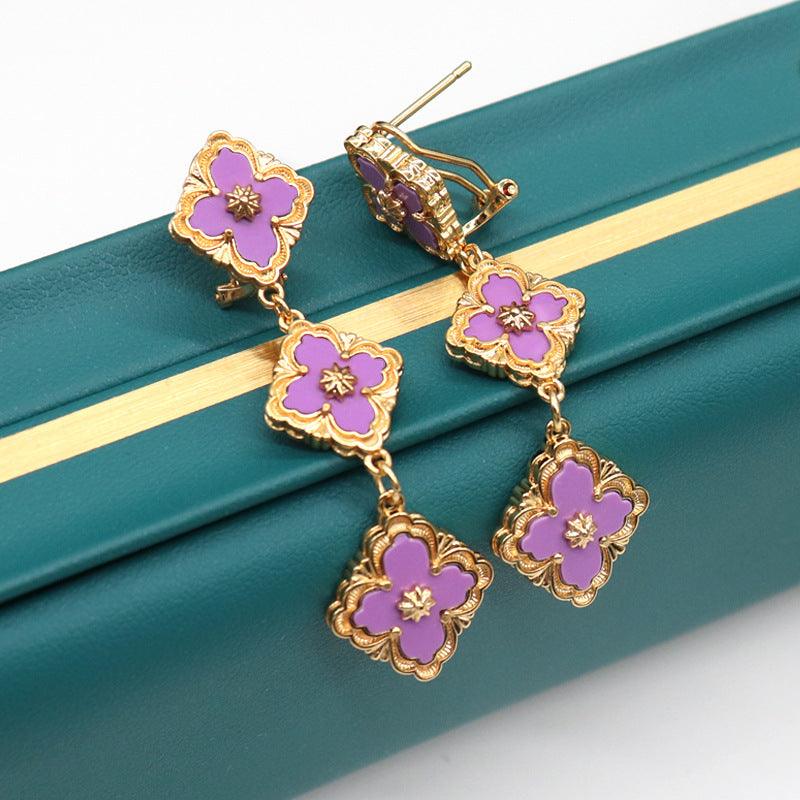 Women's Fashionable Airy Floral Four Leaf Clover Earrings - Trendha