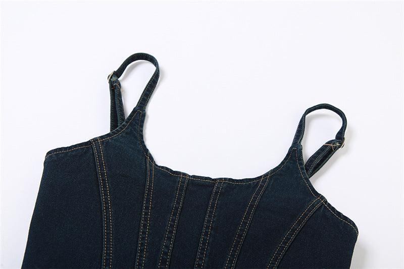 Women's Retro Solid Color Denim Vest Sexy Low-cut Slimming Camisole - Trendha