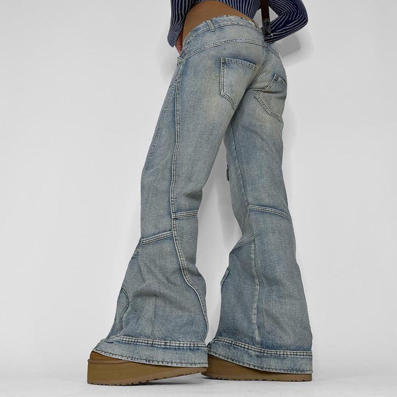 Women's Single-breasted Loose Distressed Split Line Design Jeans - Trendha