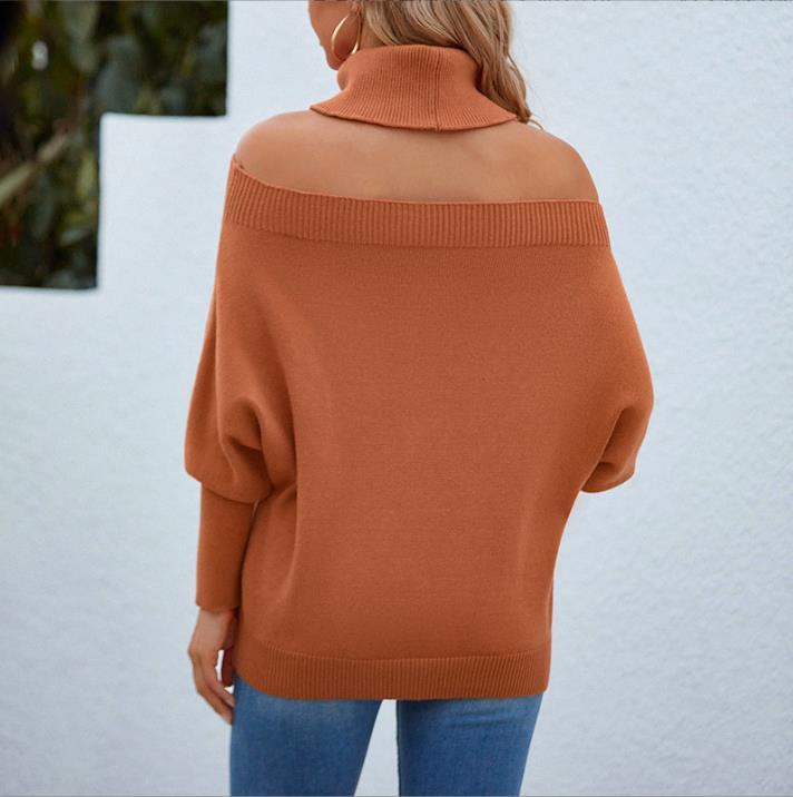 Womens Off Shoulder Sweaters Turtleneck Oversized Batwing Sweaters Sexy Pullover Knit Sweater - Trendha