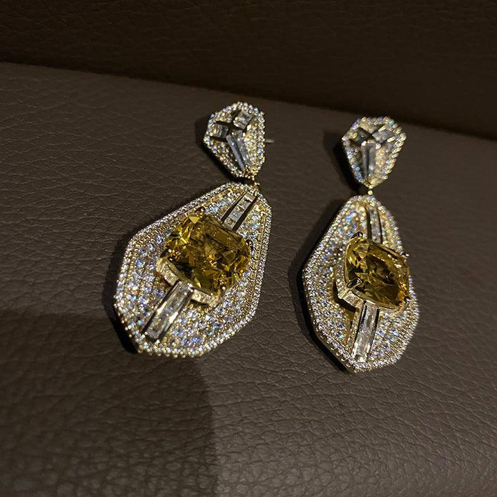 Yellow Diamond Earrings Silver Needle Evening Dress Bagels - Trendha