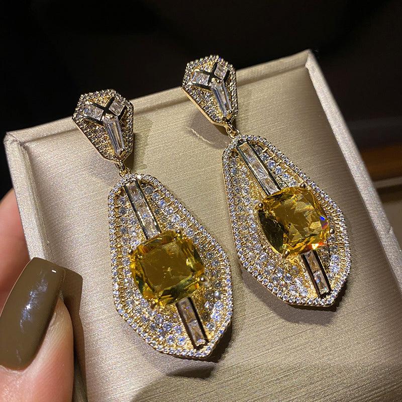 Yellow Diamond Earrings Silver Needle Evening Dress Bagels - Trendha
