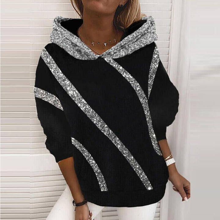European And American Sequins Printed Loose Hooded Sweater Women - Trendha
