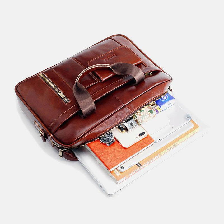 Men Genuine Leather Multifunction Large Capacity Multi-pocket Crossbody Bag Shoulder Bag Handbag Messenger Briefcase - Trendha