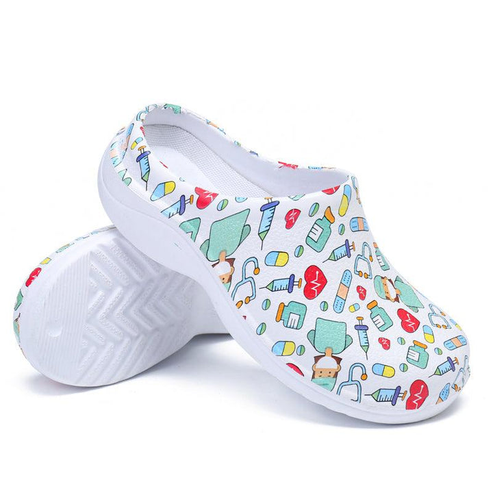 AtreGo Printing Scrub Clogs Anti-slip Surgical Shoes Chef Shoes Nursing Slippers for women - Trendha