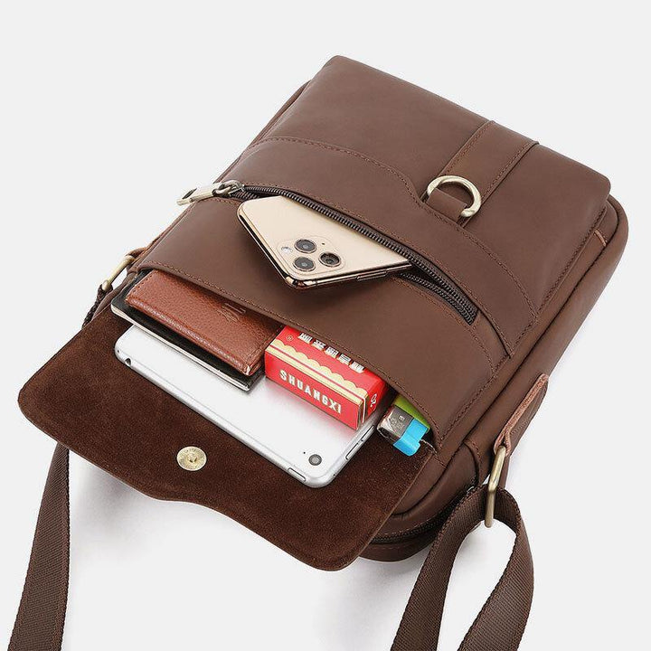 Men Genuine Leather Large Capacity Vintage Casual 6.5 Inch Phone Bag Crossbody Bag Shoulder Bag Messenger Briefcase - Trendha