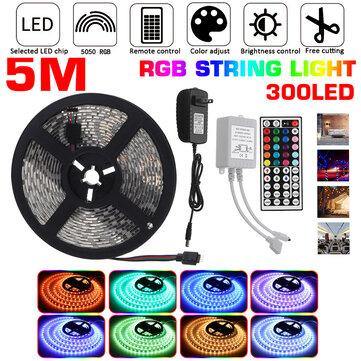 DC12V 5M 5050 RGB 300LED Strip Light Waterproof/Non-waterproof Tape Lamp + 44 Key Remote Control + 3A Power Adapter - Trendha