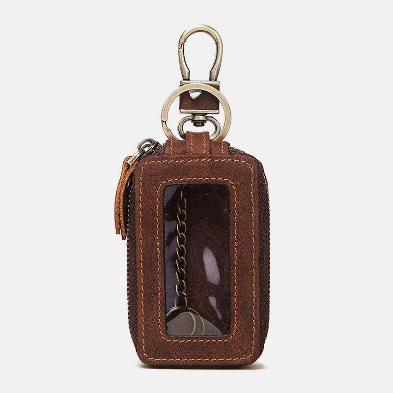Men Genuine Leather Cowhide Car Key Storage Bag Hanging Waist Bag Wallet - Trendha