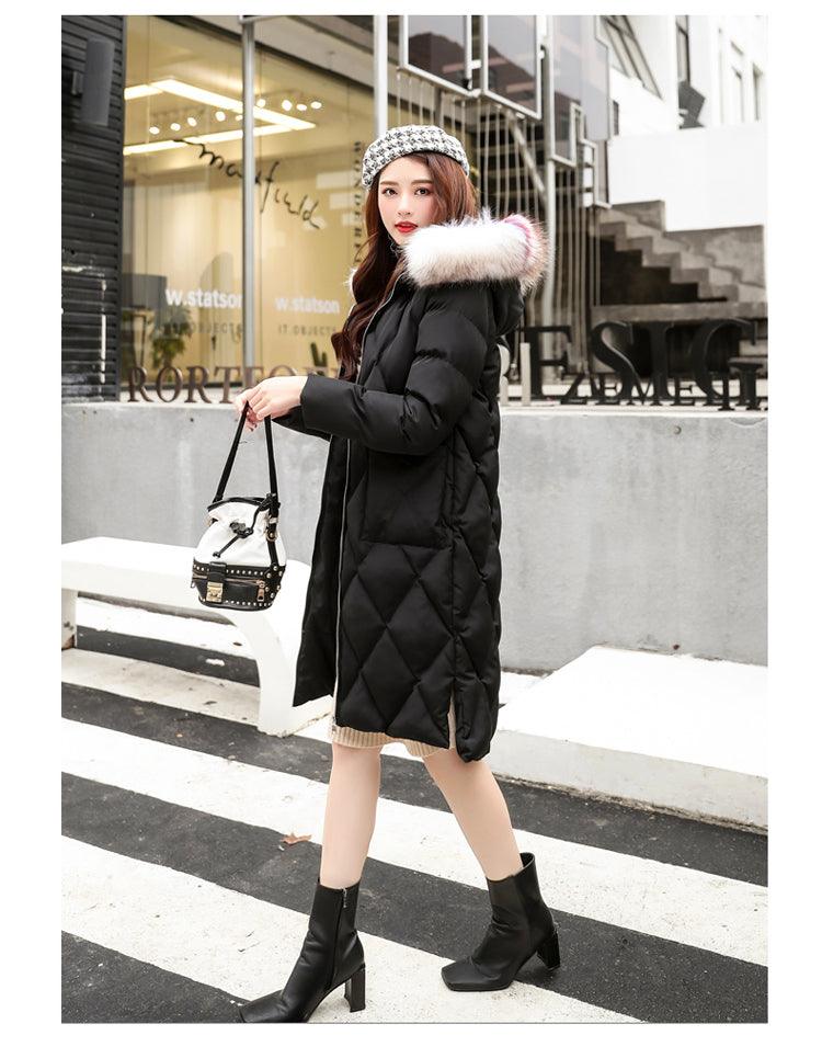Autumn and winter hooded fur collar long coat - Trendha
