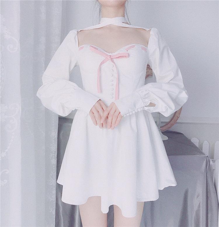 French Girl Retro Palace Lantern Sleeve Neck Dress - Trendha