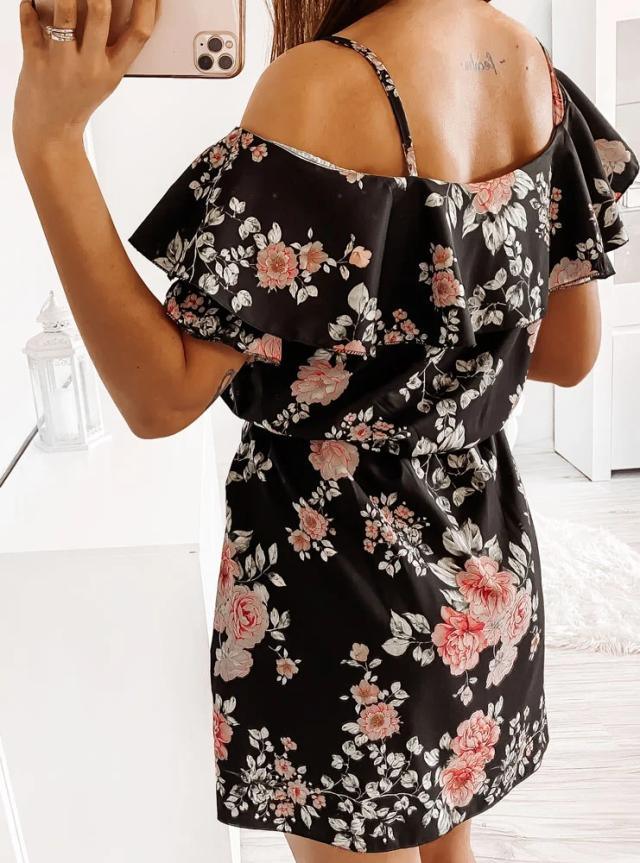 Fashion Sexy Sling Floral Waist Dress - Trendha