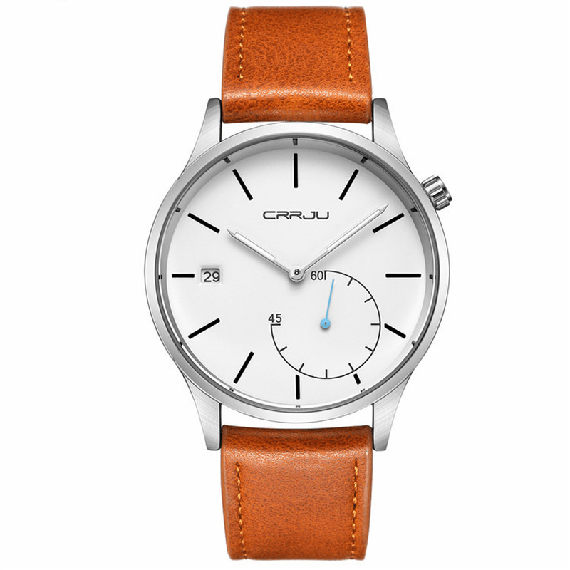 CRRJU 2129 Casual Calendar Leather Strap Working-Dials Men Wristwatch Quartz Watch - Trendha