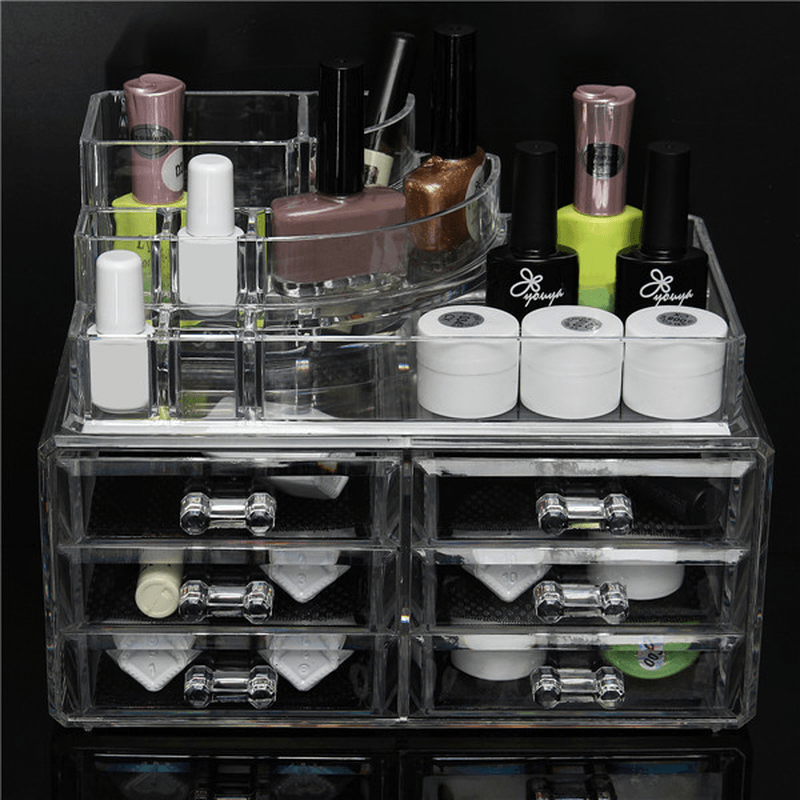 6 Drawer Clear Acrylic Make up Organizer Drawers Cosmetic Display Holder Case Storage 2 Layer - Trendha
